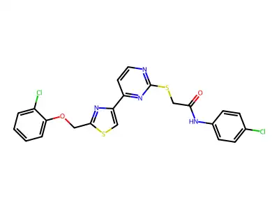 2-[[4-[2-[(2-Chlorophenoxy)methyl]-4-thiazolyl]-2-pyrimidinyl]thio]-N-(4-chlorophenyl)acetamide structure
