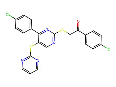 1-(4-chlorophenyl)-2-[4-(4-chlorophenyl)-5-pyrimidin-2-ylsulfanylpyrimidin-2-yl]sulfanylethanone structure