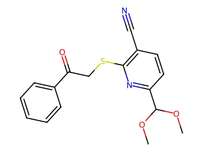 6-(Dimethoxymethyl)-2-[(2-oxo-2-phenylethyl)thio]-3-pyridinecarbonitrile structure