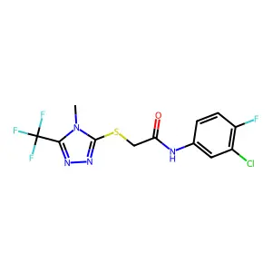 N-(3-chloro-4-fluorophenyl)-2-{[4-methyl-5-(trifluoromethyl)-4H-1,2,4-triazol-3-yl]sulfanyl}acetamide structure