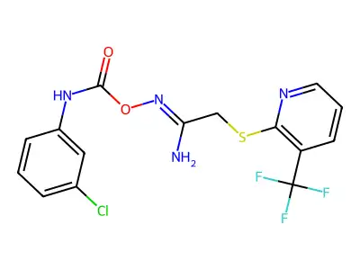 [(E)-[1-amino-2-[3-(trifluoromethyl)pyridin-2-yl]sulfanylethylidene]amino] N-(3-chlorophenyl)carbamate structure