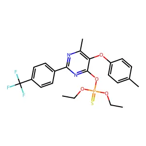 O,O-diethyl O-{6-methyl-5-(4-methylphenoxy)-2-[4-(trifluoromethyl)phenyl]pyrimidin-4-yl} phosphothioate structure