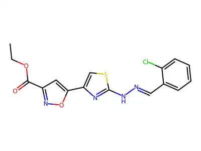 Ethyl 5-[2-[2-[(2-chlorophenyl)methylene]hydrazinyl]-4-thiazolyl]-3-isoxazolecarboxylate structure