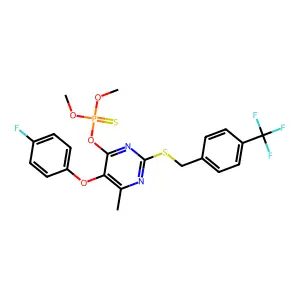 O-(5-(4-fluorophenoxy)-6-methyl-2-{[4-(trifluoromethyl)benzyl]thio}pyrimidin-4-yl) O,O-dimethyl phosphothioate structure