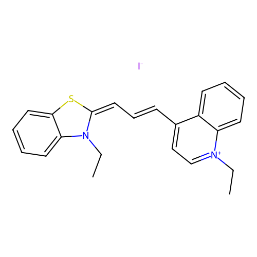 1-Ethyl-4-(3-(3-ethyl-3H-benzothiazol-2-ylidene)prop-1-enyl)quinolinium iodide structure
