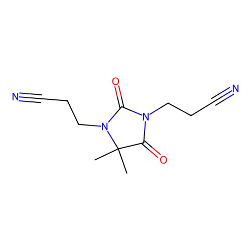 1,3-Bis(2-cyanoethyl)-4,4-dimethyl-2,5-dioxoimidazolidine structure