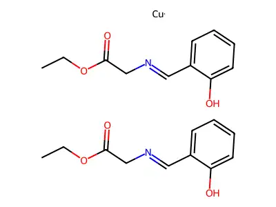 Copper;bis(ethyl 2-[(2-hydroxyphenyl)methylideneamino]acetate) structure