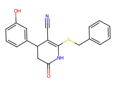 2-(benzylsulfanyl)-4-(3-hydroxyphenyl)-6-oxo-1,4,5,6-tetrahydro-3-pyridinecarbonitrile structure