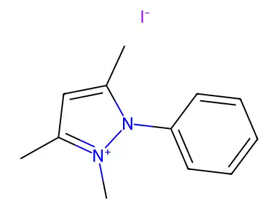 1,3,5-trimethyl-2-phenyl-1H-pyrazol-2-ium iodide structure