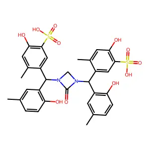 2-hydroxy-5-[(2-hydroxy-5-methylphenyl)-[3-[(2-hydroxy-5-methylphenyl)-(4-hydroxy-2-methyl-5-sulfophenyl)methyl]-2-oxo-1,3-diazetidin-1-yl]methyl]-4-methylbenzenesulfonic acid structure