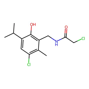 2-chloro-N-(3-chloro-6-hydroxy-5-isopropyl-2-methylbenzyl)acetamide structure