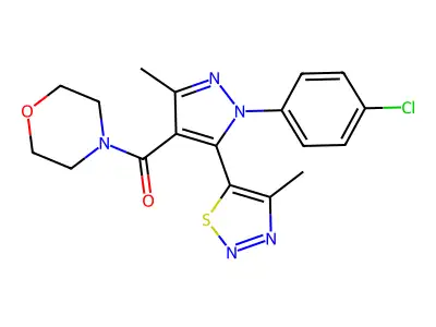 [1-(4-chlorophenyl)-3-methyl-5-(4-methyl-1,2,3-thiadiazol-5-yl)-1H-pyrazol-4-yl](morpholino)methanone structure