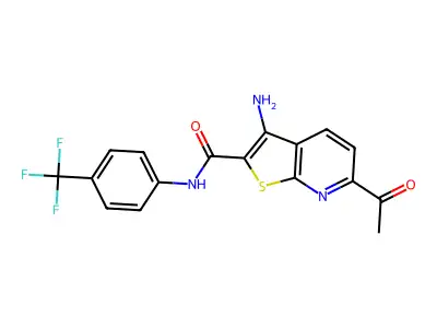 6-acetyl-3-amino-N-[4-(trifluoromethyl)phenyl]thieno[2,3-b]pyridine-2-carboxamide structure
