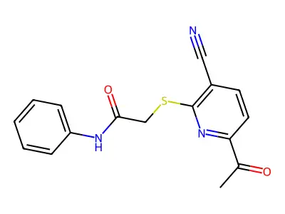 2-[(6-Acetyl-3-cyano-2-pyridinyl)thio]-N-phenylacetamide structure