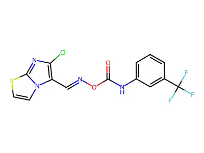 6-chloro-5-{[({[3-(trifluoromethyl)anilino]carbonyl}oxy)imino]methyl}imidazo[2,1-b][1,3]thiazole structure