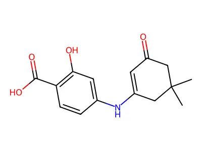 4-((5,5-Dimethyl-3-oxocyclohex-1-en-1-yl)amino)-2-hydroxybenzoic acid structure