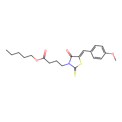 pentyl 4-[(5Z)-5-[(4-methoxyphenyl)methylidene]-4-oxo-2-sulfanylidene-1,3-thiazolidin-3-yl]butanoate structure
