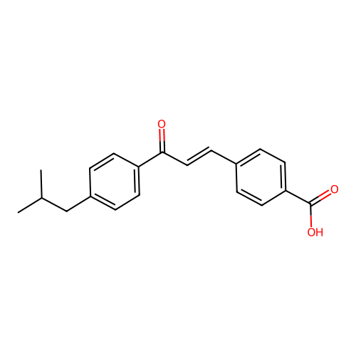 (E)-4-(3-(4-Isobutylphenyl)-3-oxoprop-1-en-1-yl)benzoic acid structure