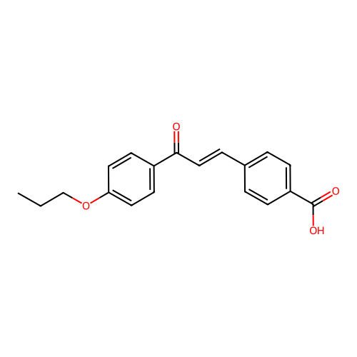 (E)-4-(3-Oxo-3-(4-propoxyphenyl)prop-1-en-1-yl)benzoic acid structure