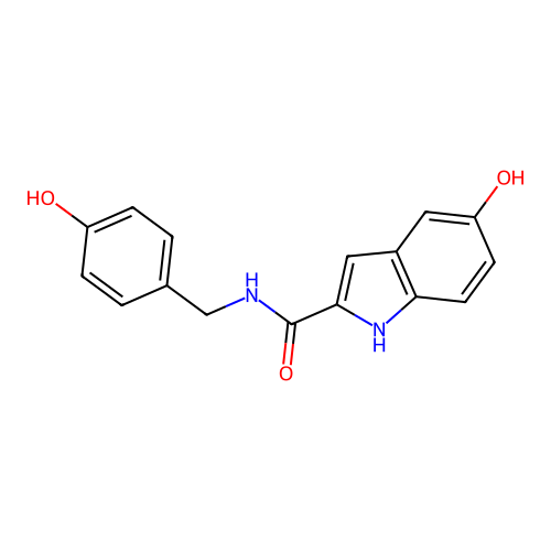 5-hydroxy-N-(4-hydroxybenzyl)-1H-indole-2-carboxamide structure
