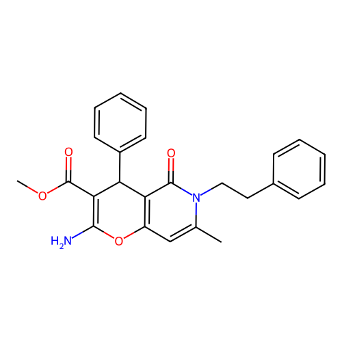methyl 2-amino-7-methyl-5-oxo-6-phenethyl-4-phenyl-4H-pyrano[3,2-c]pyridine-3-carboxylate structure