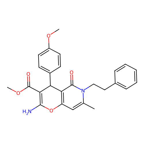 methyl 2-amino-4-(4-methoxyphenyl)-7-methyl-5-oxo-6-(2-phenylethyl)-4H-pyrano[3,2-c]pyridine-3-carboxylate structure