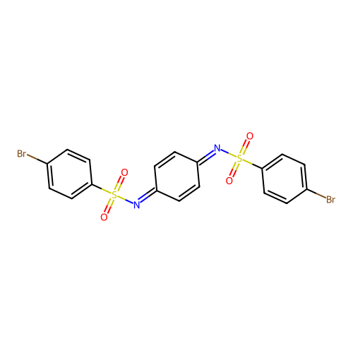 N,N'-cyclohexa-2,5-diene-1,4-diylidenebis(4-bromobenzenesulfonamide) structure