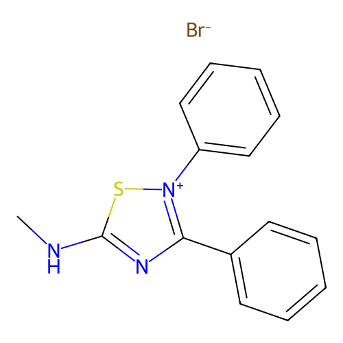 N-methyl-2,3-diphenyl-1,2,4-thiadiazol-2-ium-5-amine;bromide structure