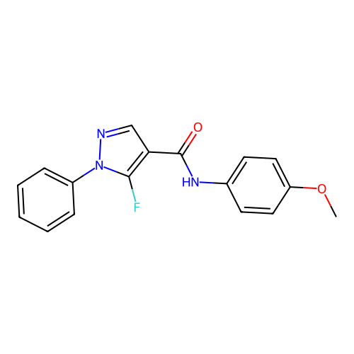 5-fluoro-N-(4-methoxyphenyl)-1-phenylpyrazole-4-carboxamide structure
