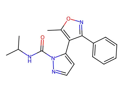 5-(5-methyl-3-phenyl-1,2-oxazol-4-yl)-N-propan-2-ylpyrazole-1-carboxamide structure
