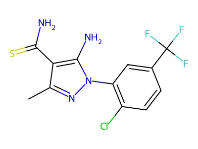 5-amino-1-[2-chloro-5-(trifluoromethyl)phenyl]-3-methyl-1H-pyrazole-4-carbothioamide structure