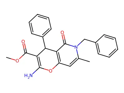 methyl 2-amino-6-benzyl-7-methyl-5-oxo-4-phenyl-5,6-dihydro-4H-pyrano[3,2-c]pyridine-3-carboxylate structure