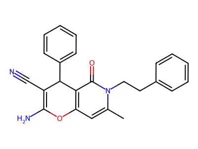 2-amino-7-methyl-5-oxo-4-phenyl-6-(2-phenylethyl)-5,6-dihydro-4H-pyrano[3,2-c]pyridine-3-carbonitrile structure