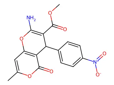 methyl 2-amino-7-methyl-4-(4-nitrophenyl)-5-oxo-4H-pyrano[3,2-c]pyran-3-carboxylate structure