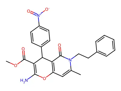 methyl 2-amino-7-methyl-4-(4-nitrophenyl)-5-oxo-6-(2-phenylethyl)-4H-pyrano[3,2-c]pyridine-3-carboxylate structure