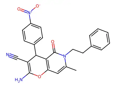2-amino-7-methyl-4-(4-nitrophenyl)-5-oxo-6-(2-phenylethyl)-5,6-dihydro-4H-pyrano[3,2-c]pyridine-3-carbonitrile structure