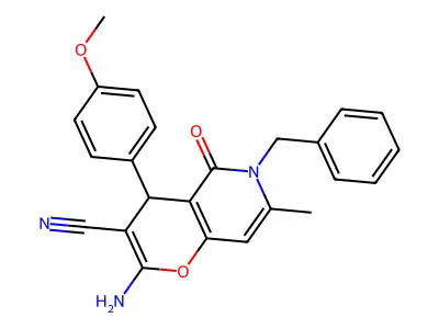 2-amino-6-benzyl-4-(4-methoxyphenyl)-7-methyl-5-oxo-5,6-dihydro-4H-pyrano[3,2-c]pyridine-3-carbonitrile structure