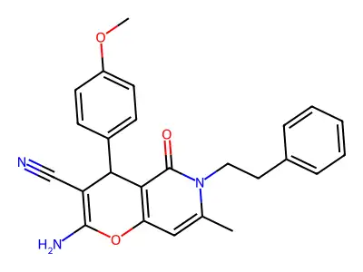 2-amino-4-(4-methoxyphenyl)-7-methyl-5-oxo-6-(2-phenylethyl)-5,6-dihydro-4H-pyrano[3,2-c]pyridine-3-carbonitrile structure
