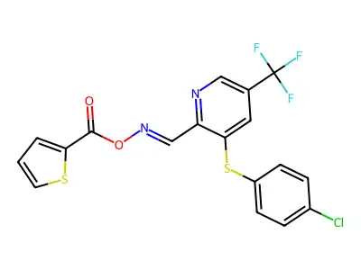 3-[(4-Chlorophenyl)thio]-5-(trifluoromethyl)-2-pyridinecarboxaldehyde O-(2-thienylcarbonyl)oxime structure