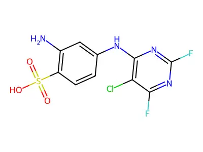 2-Amino-4-((5-chloro-2,6-difluoro-4-pyrimidinyl)amino)benzenesulphonic acid structure