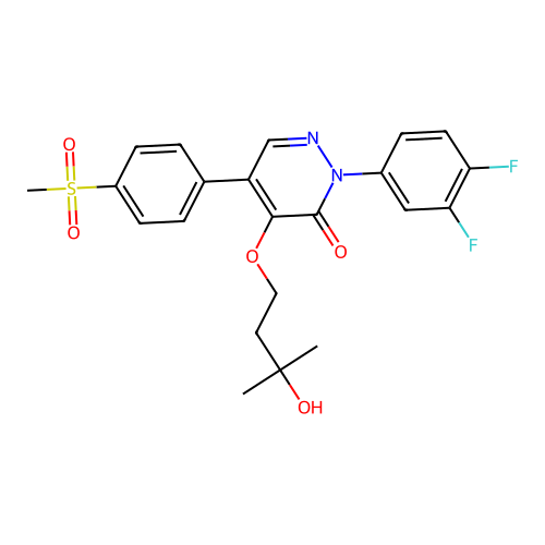 2-(3,4-difluorophenyl)-4-(3-hydroxy-3-methylbutoxy)-5-(4-(methylsulfonyl)phenyl)pyridazin-3(2h)-one structure