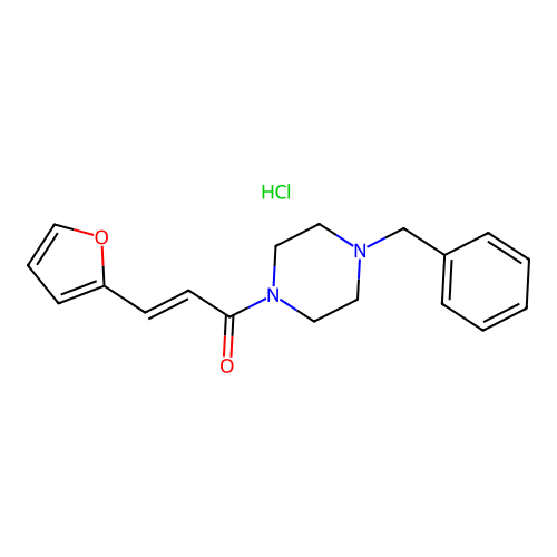 (E)-1-(4-benzylpiperazin-1-yl)-3-(furan-2-yl)prop-2-en-1-one hydrochloride structure