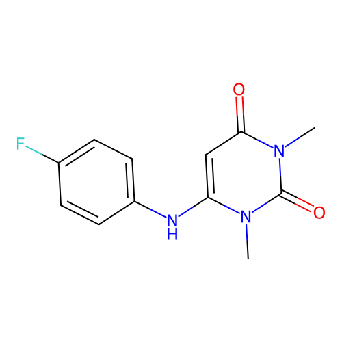 6-(4-fluoroanilino)-1,3-dimethyl-2,4(1H,3H)-pyrimidinedione structure