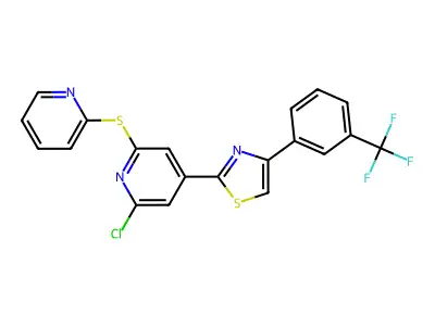 2-[2-chloro-6-(2-pyridylthio)-4-pyridyl]-4-[3-(trifluoromethyl)phenyl]-1,3-thiazole structure
