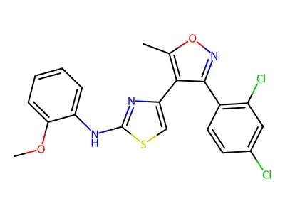4-[3-(2,4-dichlorophenyl)-5-methyl-1,2-oxazol-4-yl]-N-(2-methoxyphenyl)-1,3-thiazol-2-amine structure