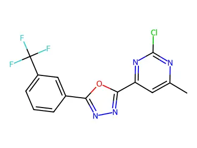 2-(2-chloro-6-methylpyrimidin-4-yl)-5-[3-(trifluoromethyl)phenyl]-1,3,4-oxadiazole structure