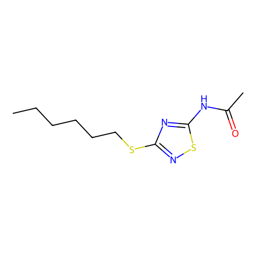 N-(3-hexylsulfanyl-1,2,4-thiadiazol-5-yl)acetamide structure
