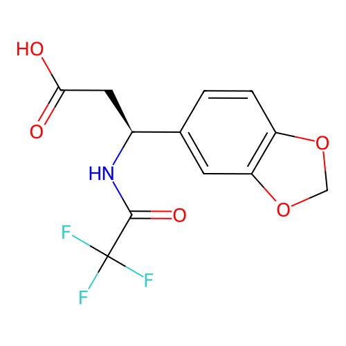 (3S)-3-(1,3-dioxaindan-5-yl)-3-(2,2,2-trifluoroacetamido)propanoic acid structure
