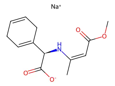 Sodium (cyclohexa-1,4-dien-1-yl)[(4-methoxy-4-oxobut-2-en-2-yl)amino]acetate structure