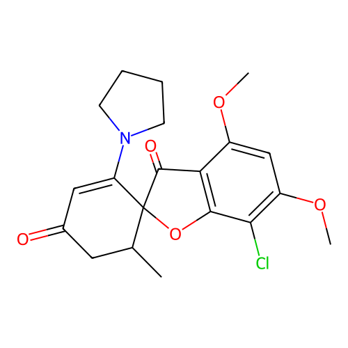 Spiro[benzofuran-2(3H),1'-[2]cyclohexene]-3,4'-dione, 7-chloro-4,6-dimethoxy-6'-methyl-2'-(1-pyrrolidinyl)- structure